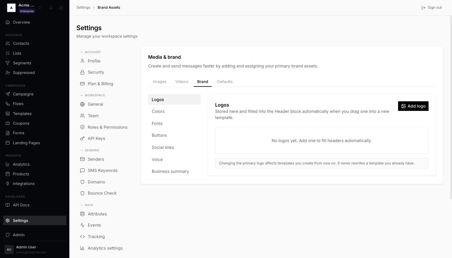 Brand Assets, Brand tab