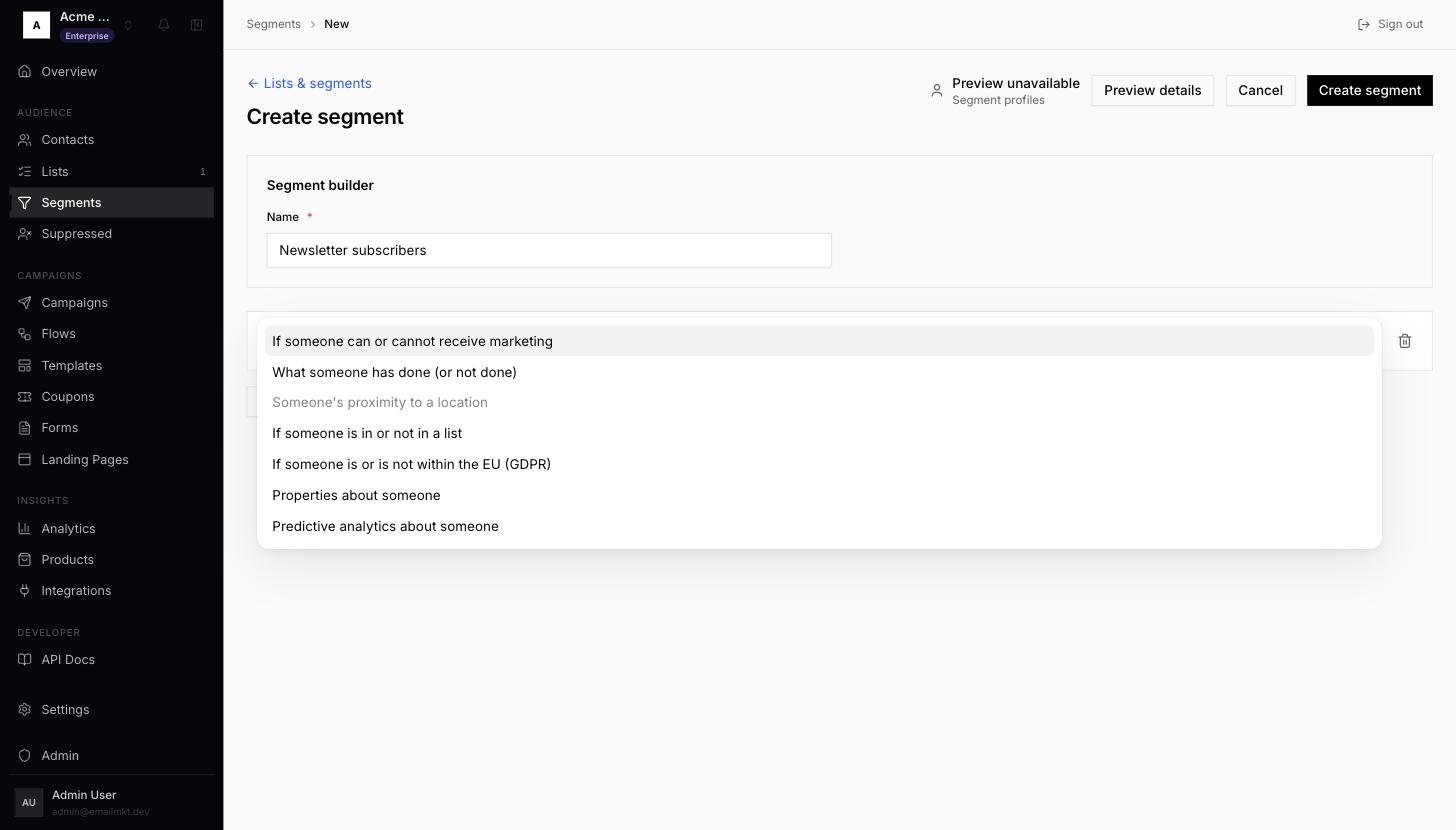 Create segment page