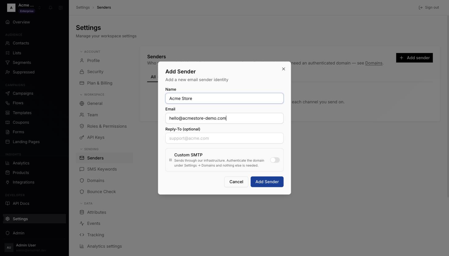 Add Sender dialog