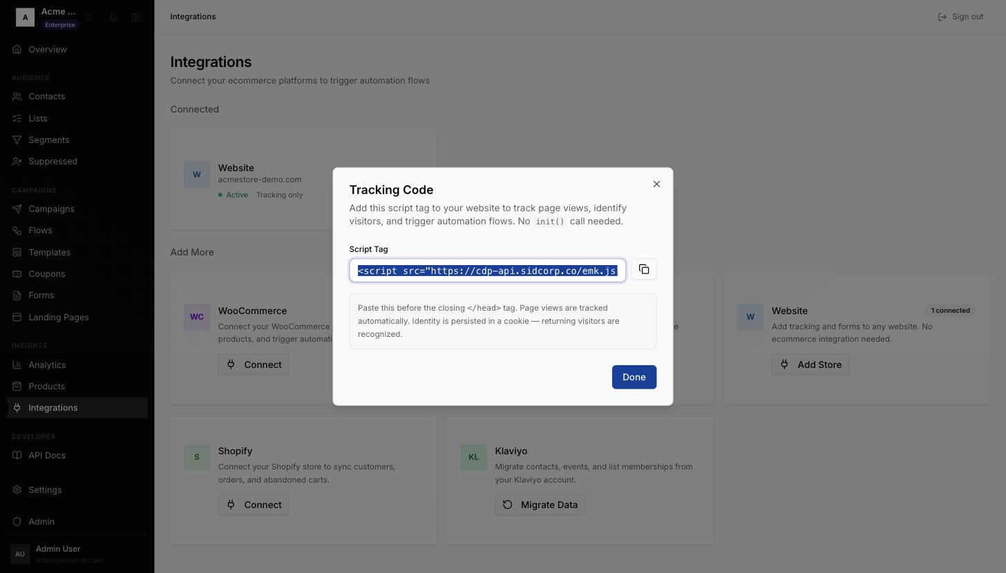 Tracking Code dialog