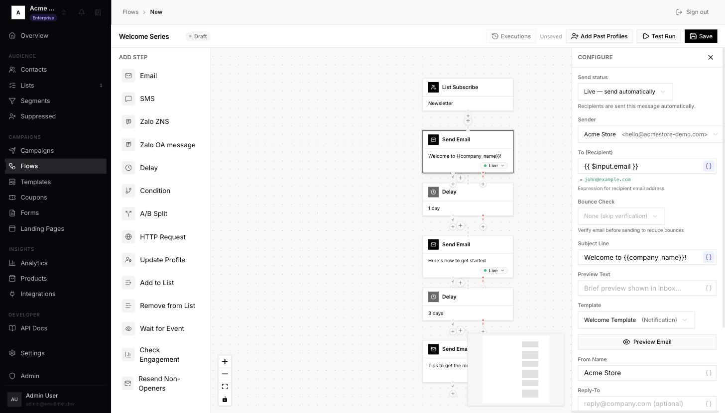 Email step settings